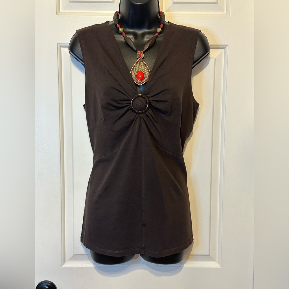 💙ST33-Nine West Brown Ruched Sleeveless Tank Top